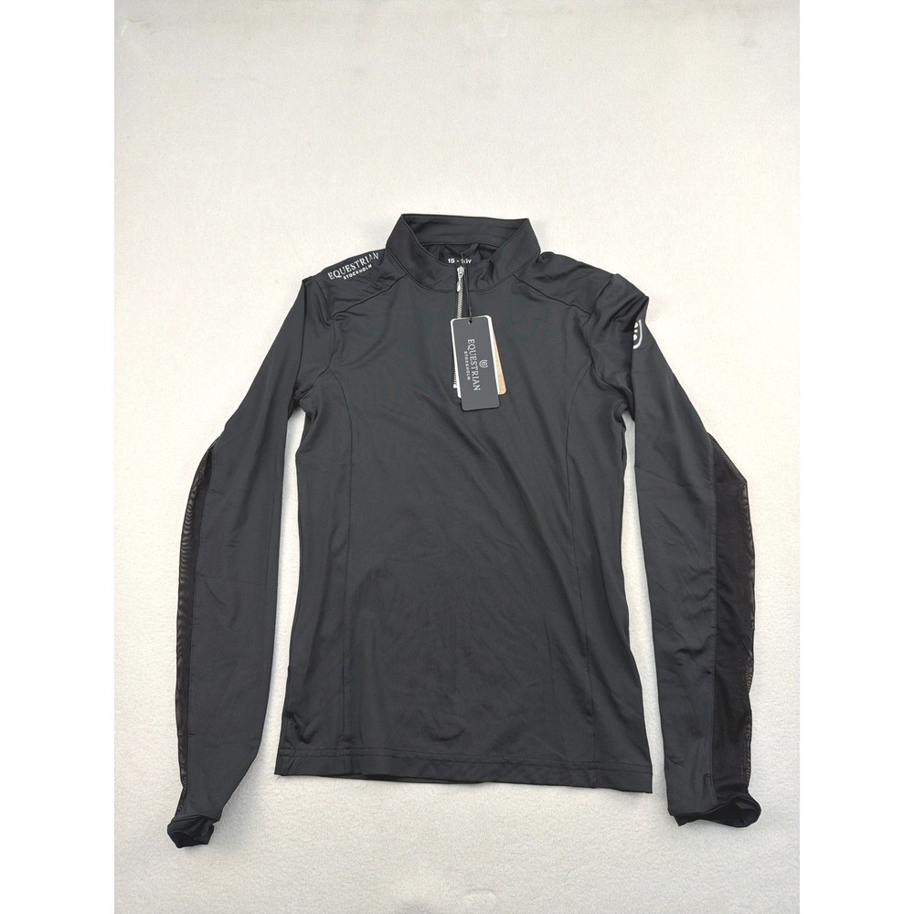 Equestrian Stockholm Air Breeze Sunshirt Black Quarter Zip Top 15-16Y 1404 NEW